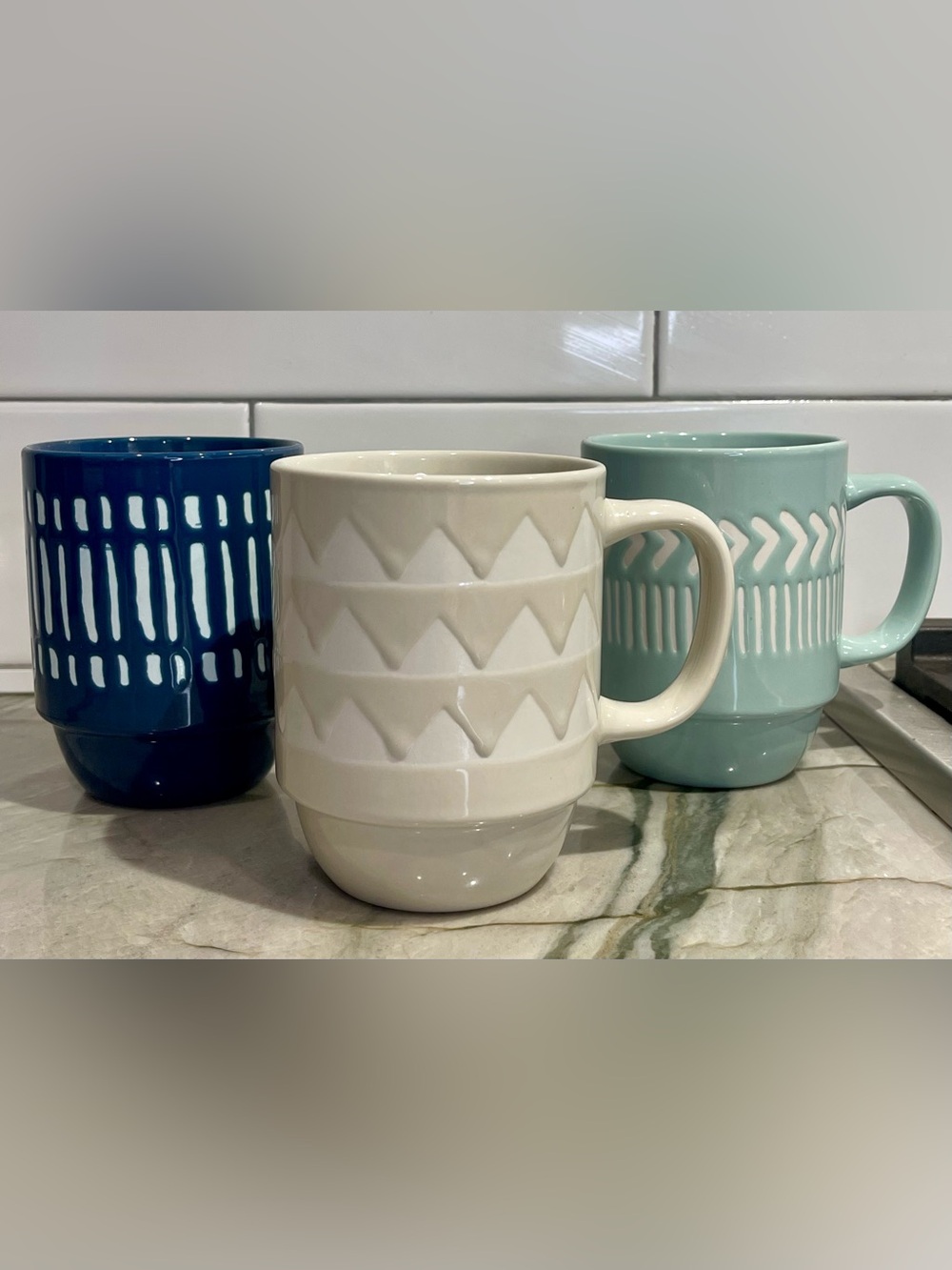 Boston Warehouse Set of 3 Stackable Textured Ceramic Mugs Coffee Tea Cup EUC - Picture 2 of 6